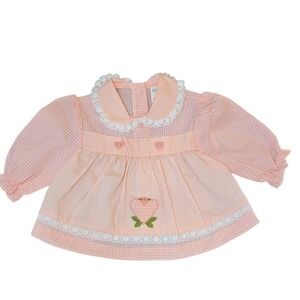 Vintage JCPenney Toddle Time Baby Infant Girl's Collared Plaid Pink Dress 6-9Mo